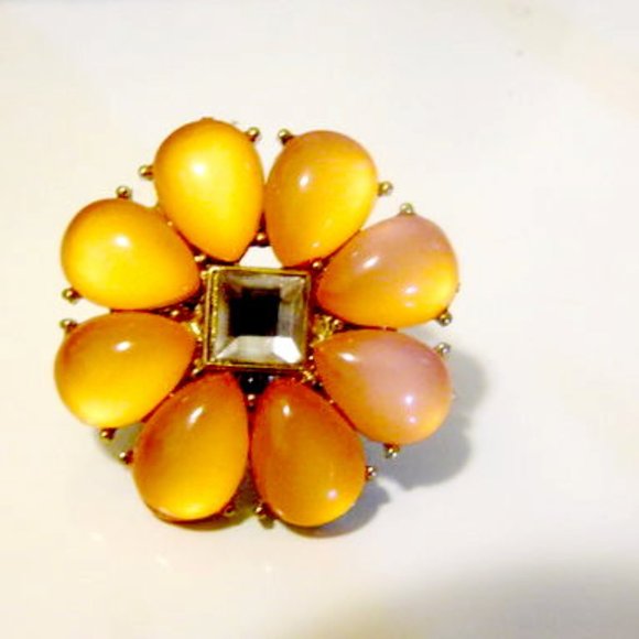 Coral  Color Floral Crystal Stretch Ring Size 9-12 - Picture 6 of 6